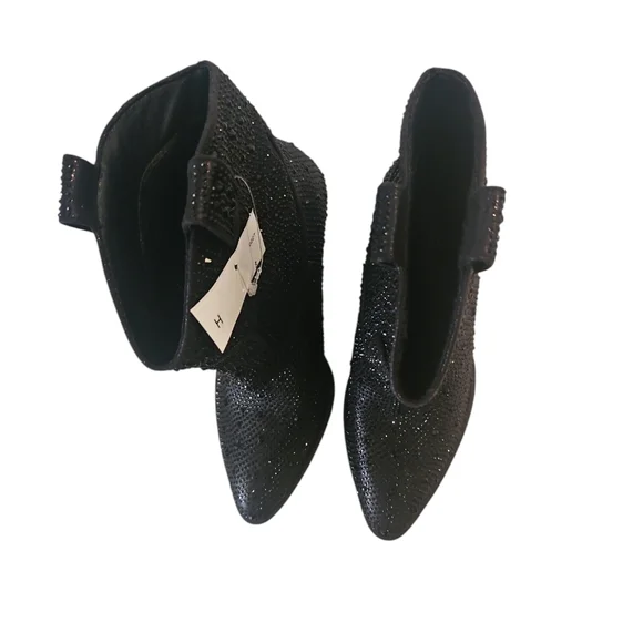 FOREVER RiverWomen Rhimestone Block Chunky Heel Black Glitter Ankle Boots Size 7 - Picture 8 of 13